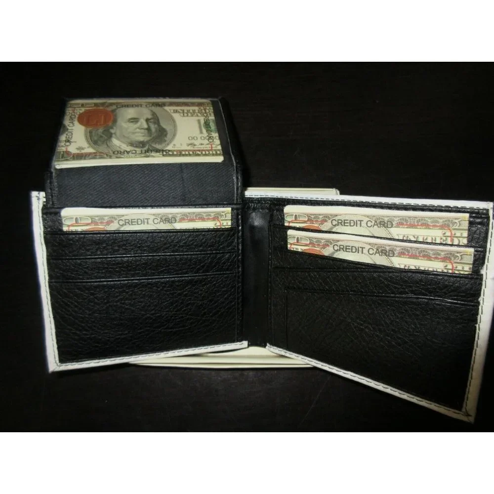 COPY - Old Dollar Bill Print Bi-Fold Vegan Leather Men's Wallet Benjamin Giftbo…